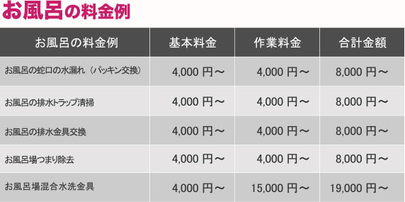 お風呂の料金例