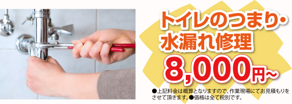 トイレのつまり・水漏れ修理 8000円